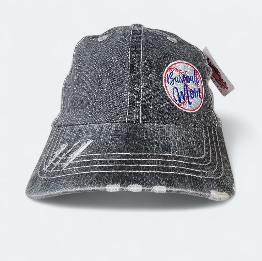 Katydid NEW Gray Distressed Baseball Mom Cap Mesh